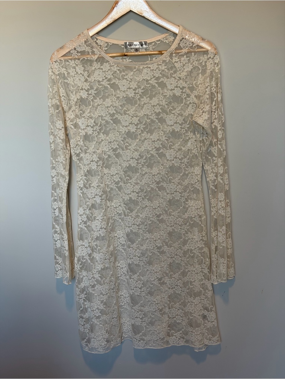 Madden Girl Cream Long-Sleeve Lace Sheath Dress